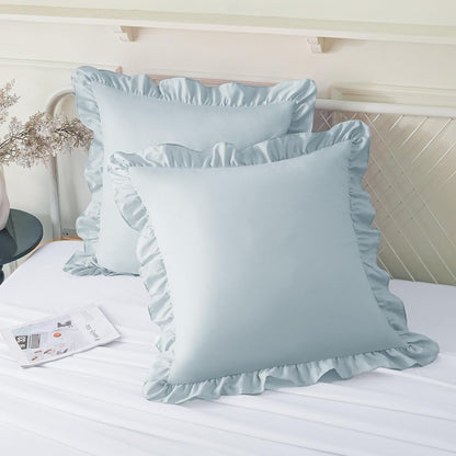 KKJIAF Ruffle Pillow Cases 26x26 Inches, White Square Ruffled Pillow Covers Set of 2, Microfiber Wrinkle Resistant Pillow Shams with Envelope Closure for Sofa Bed Living Room