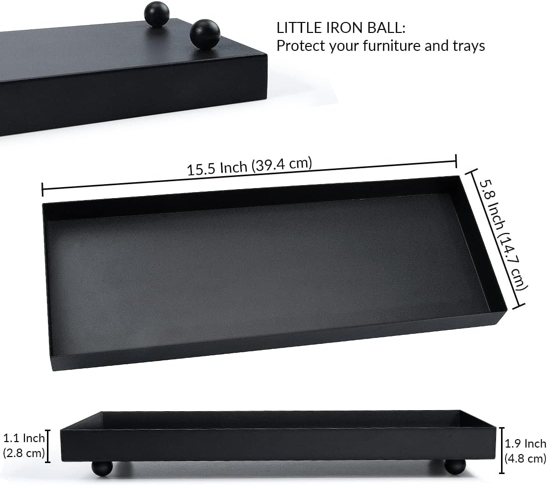 Rectangle Black Matte Metal Tray, Suit for Candle Holder, Vanity Decor Projects, Bathroom Toilet Tank Tray, Perfume or Jewelry Storage, and Coffee Table Centerpiece