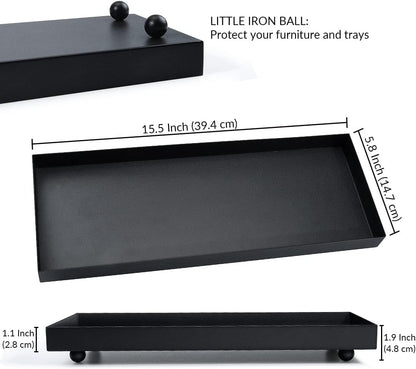 Rectangle Black Matte Metal Tray, Suit for Candle Holder, Vanity Decor Projects, Bathroom Toilet Tank Tray, Perfume or Jewelry Storage, and Coffee Table Centerpiece