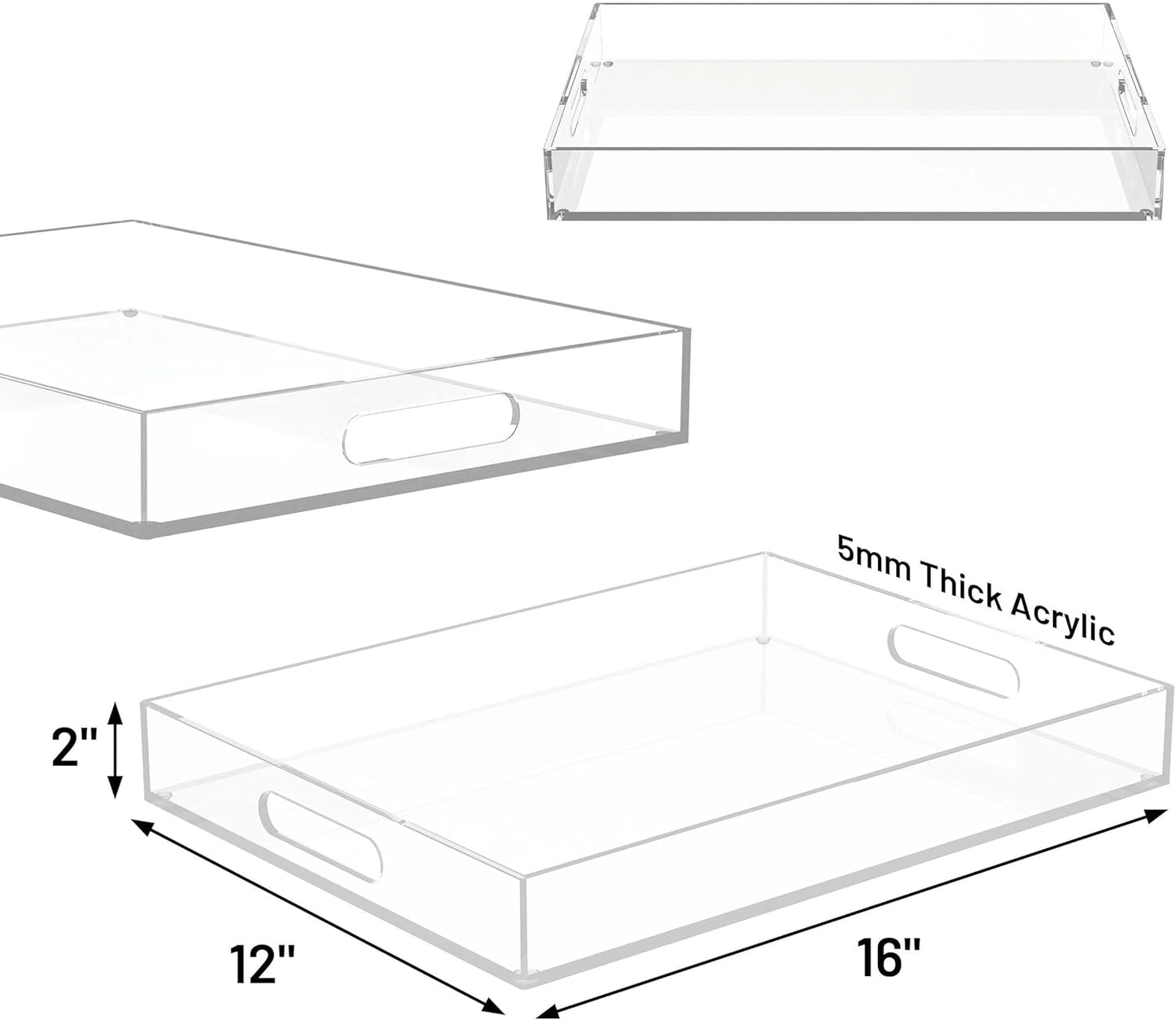 ATZYmolin 16"x12" Large Acrylic Serving Tray Decorative Ottoman Coffee Table Vanity Tray Tea Fruit Platter Snack Appetizer Dessert Drink with Handles for Bar Kitchen Party, Amber