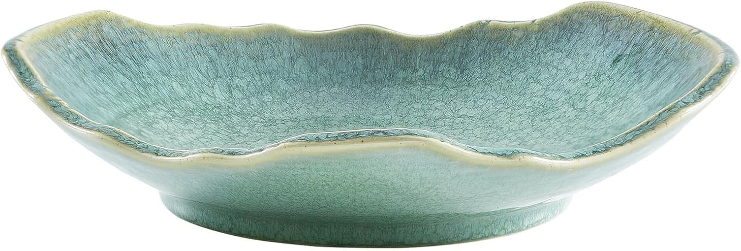 Large Ceramic Decorative Bowl – Blue Reactive Glaze Centerpiece Bowl, Modern Coffee Table Decor Dish, Entryway Catchall Key Bowl, Decorative Fruit Bowl for Dining Table Living Room (12” Dish)