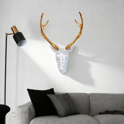 GIGICICI Mosaic Deer Head Wall Decor 15.7x8.7 Inch, Artistic Faux Resin Animal Head Wall Sculpture Hanging for Living Room Bedroom Kitchen Office, Black-White Gift