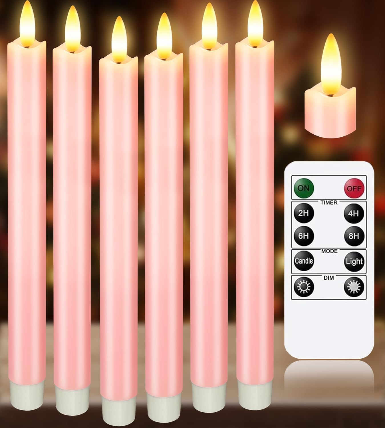 KSWING Upgraded Real Wax Short LED Flameless Taper Candles with Remote, 6 PCS White Candlesticks Battery Operated 3D Flickering - 6" Realistic Fake Candle Sticks for Home/Wedding/Fireplace Xmas Decor