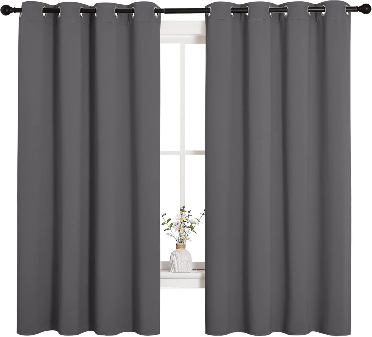 NICETOWN Halloween Pitch Black Solid Thermal Insulated Grommet Blackout Curtains/Drapes for Bedroom Window (2 Panels, 42 inches Wide by 63 inches Long, Black) - Colors E