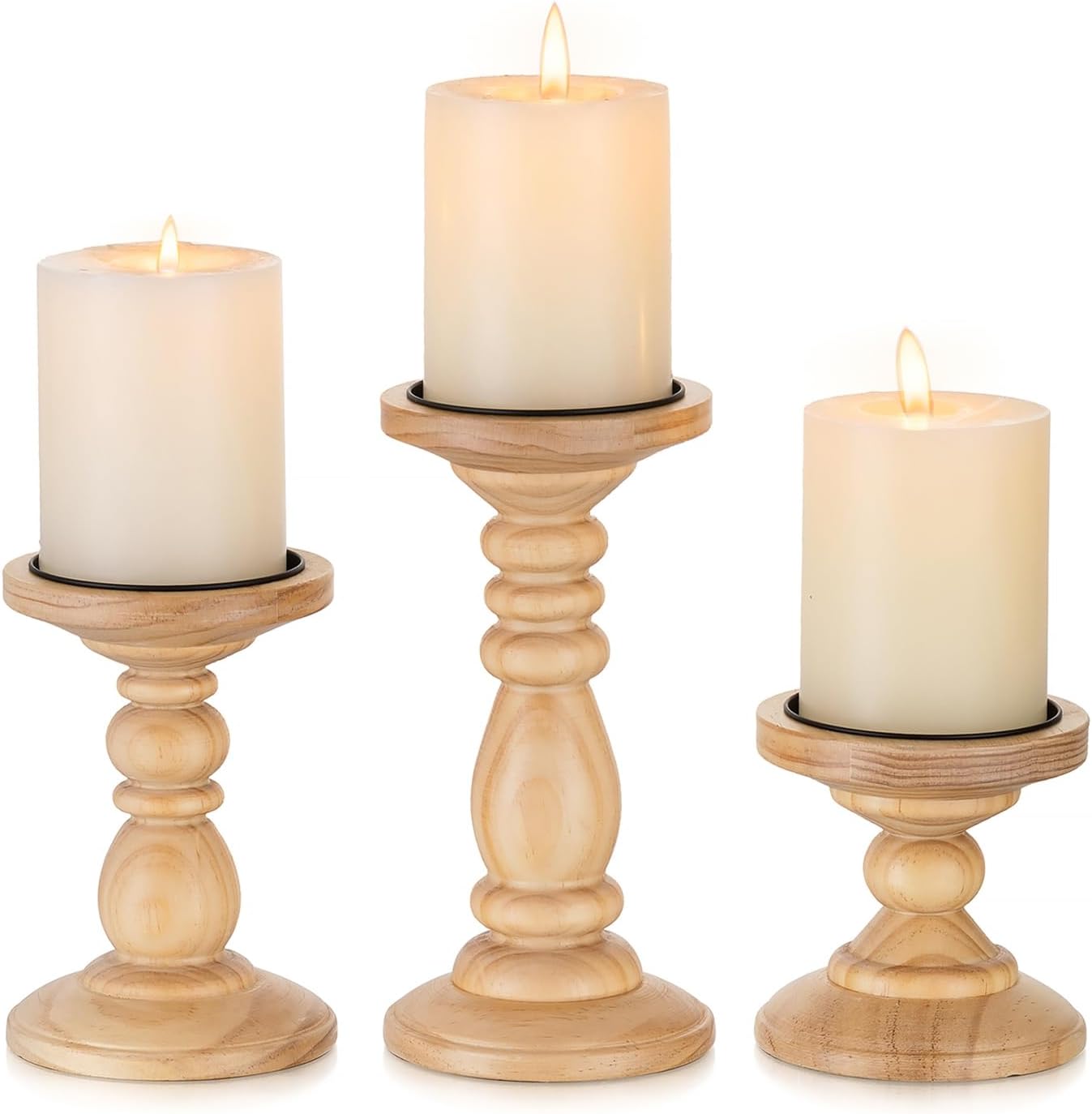 Wood Pillar Candle Holder: 3Pcs Rustic White Candle Holders for Pillar Candles Wood Candle Holders Distressed Wooden Farmhouse Candle Holder Large Rustic Candle Holder for Fireplace Table