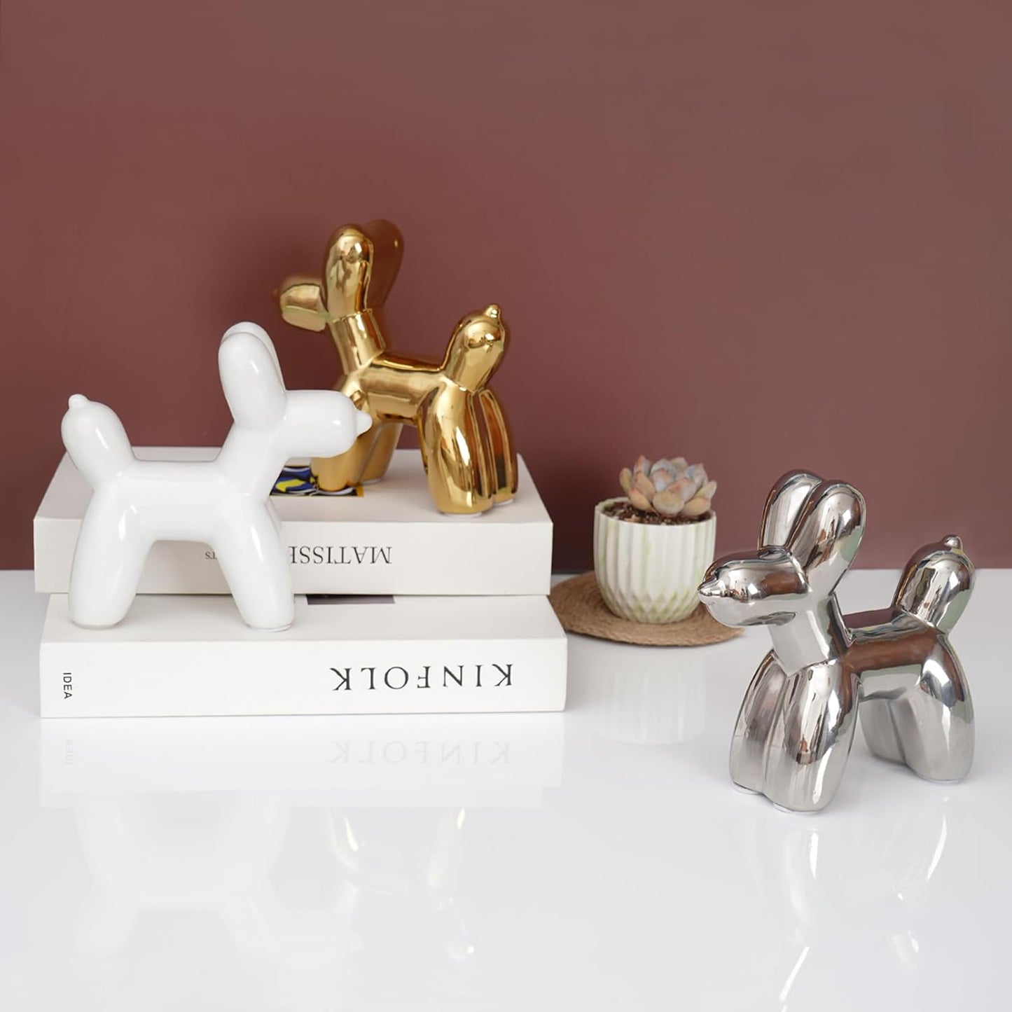 Notakia Cute Ceramics Balloon Dog Statue Crafts Gold Living Room Desktop Decorations,Handmade Modern Small Ceramic Animal Statue Ornament Gold Home Decor Accents