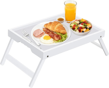 Artmeer Bed Tray Table with Folding Legs,Bamboo Breakfast in Bed for TV Table, Laptop Computer Tray,Eating,Snack Tray(Bamboo)
