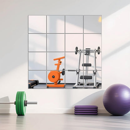 Ruomeng Home Gym Mirrors 12 Inch x 12Pcs Wall Mounted Mirror Glass Frameless Full Length Mirror Tiles for Home Gym, Bedroom, Door & Bathroom