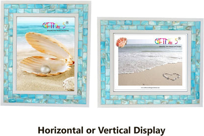 Silver Plate Picture Frame 5x7 Mother of Pearl 5 by 7 Photo Frame Mosaic Glass Tabletop Frame (Grey+ White,1pc)