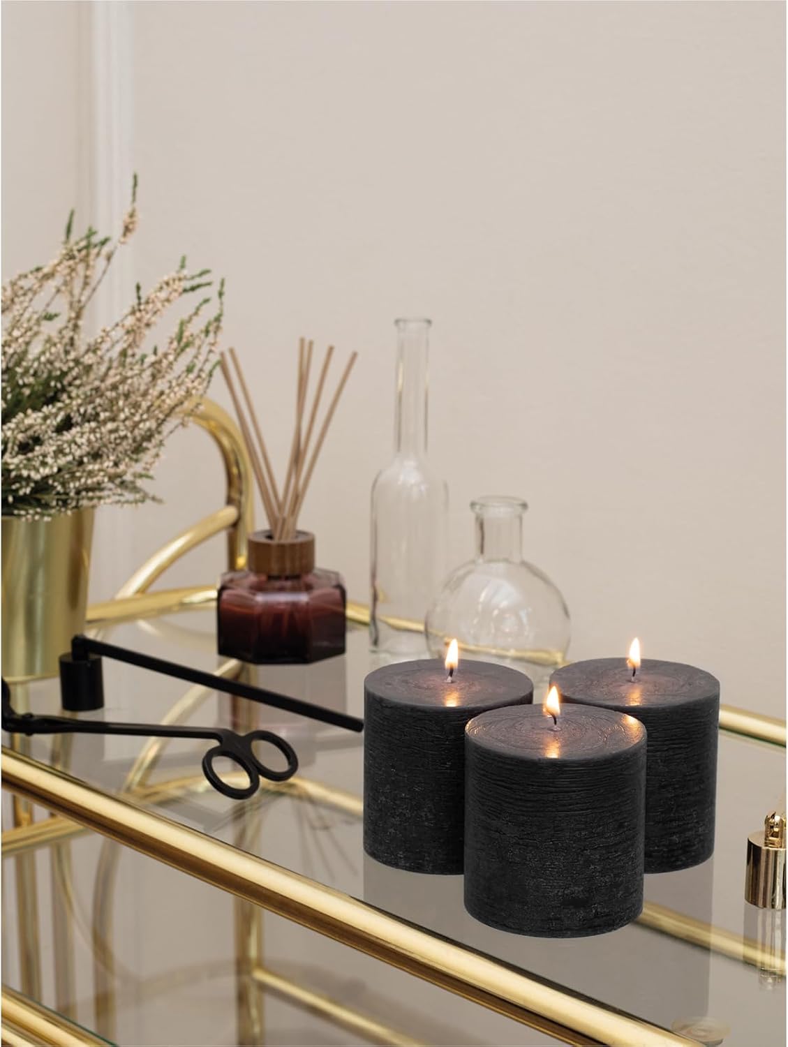 CANDWAX 3x4 inch Pillar Candles Set of 3 – Unscented Dripless Rustic Dark Blue Candles for Room Decor, Weddings, Centerpieces