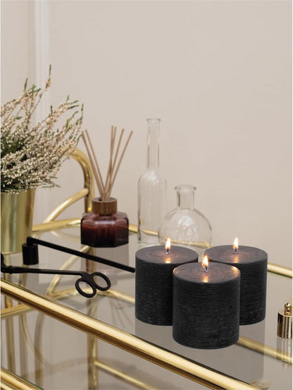 CANDWAX 3x4 inch Pillar Candles Set of 3 – Unscented Dripless Rustic Dark Blue Candles for Room Decor, Weddings, Centerpieces