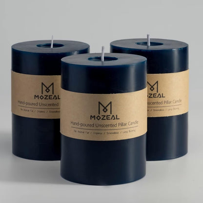 MOZEAL 3" x 4" Hand-Poured Unscented Candle,Dripless Pillar Candle Set of 3,Long Clean Burning,Approx 72 Hours Burn Time,Rustic Country Style,Wedding,Dinner,Christmas and Home Decor,White