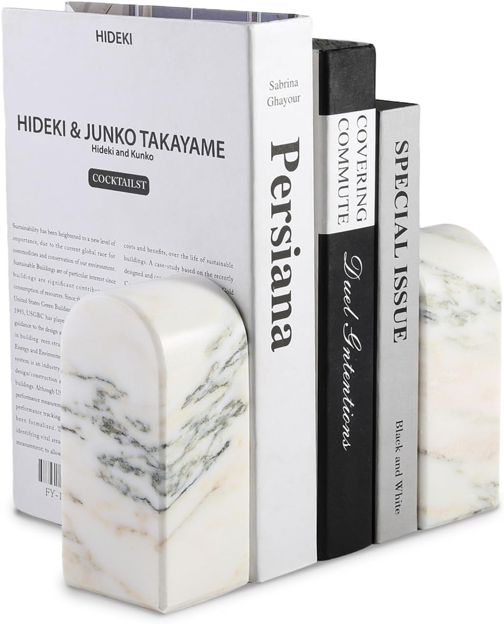 Koville African Natural Marble Bookends for Shelves, Non-Slip Book Ends, 13LBS Ultra Heavy Duty Marble Book Holder Organizer, Apartment Decor for Movies/CD/Video Games(Namib Fantasy)