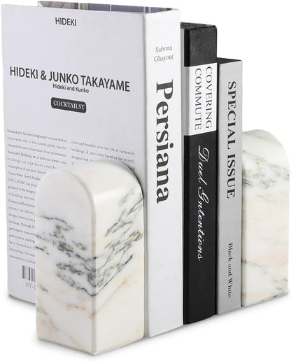 Koville African Natural Marble Bookends for Shelves, Non-Slip Book Ends, 13LBS Ultra Heavy Duty Marble Book Holder Organizer, Apartment Decor for Movies/CD/Video Games(Namib Fantasy)