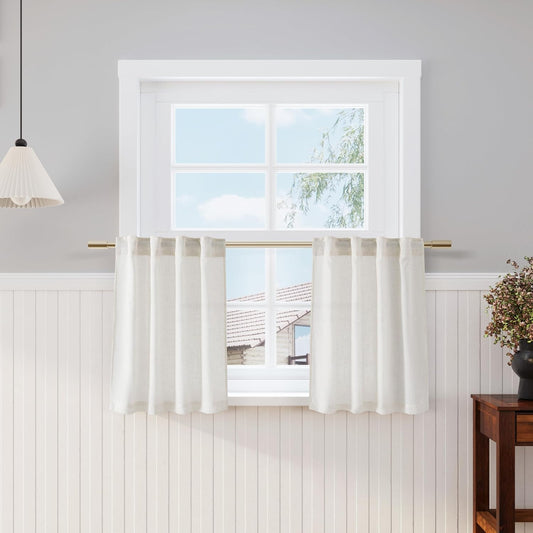Cream Linen Back Tab Curtains 84 Inch Length for Living Room 2 Panel Set Neutral Modern Farmhouse Window Privacy Semi Sheer Linen Drapes Rustic Pinch Pleated Look Curtain Natural Ivory Colored - Colors A