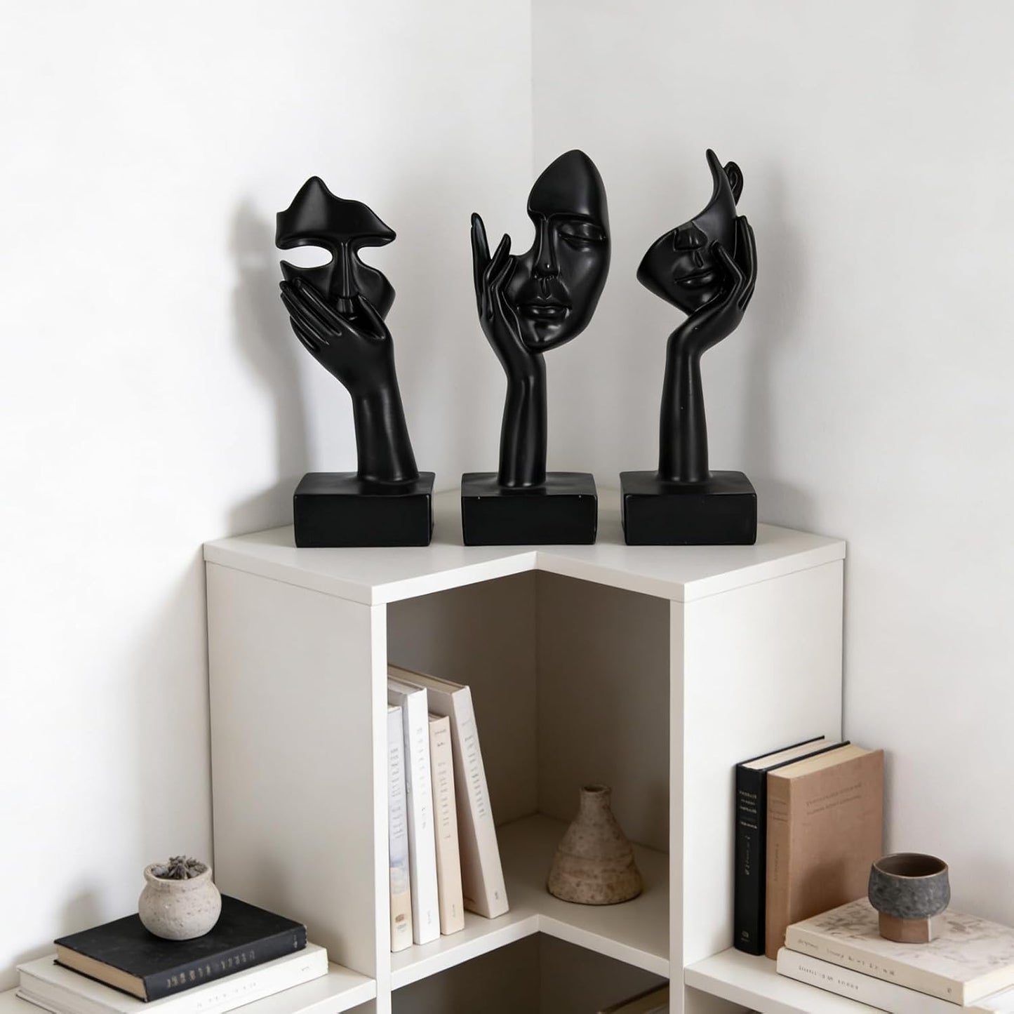 3 Pcs Thinker Small Statue Set - Black Gold Home Decor Abstract Art Figurines for Shelves, Living Room Coffee Table, Office Desktop (3 Pcs Gold, 6")