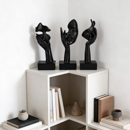 3 Pcs Thinker Small Statue Set - Black Gold Home Decor Abstract Art Figurines for Shelves, Living Room Coffee Table, Office Desktop (3 Pcs Gold, 6")