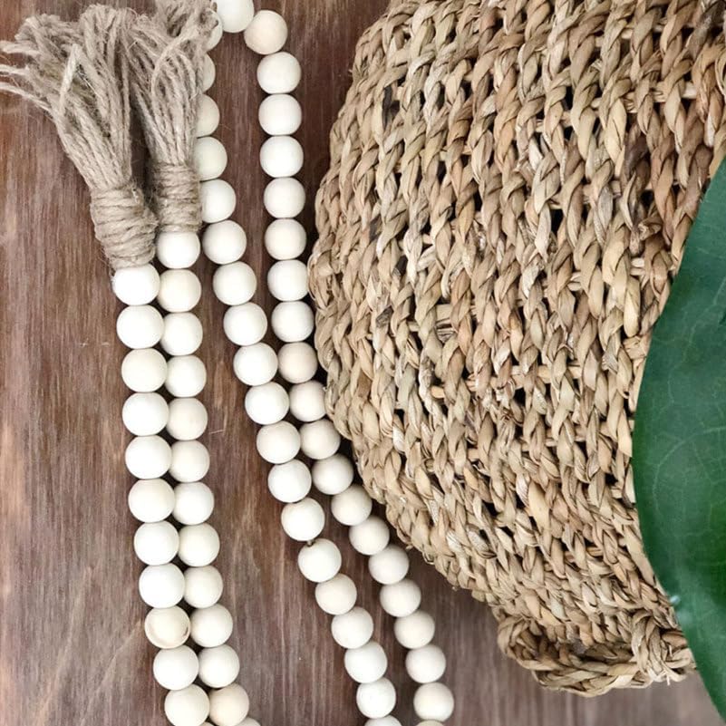 IMIKEYA Wooden Beads Garland: Farmhouse Wood Bead Garland with Tassels Boho Wall Hanging for Home Decor Tiered Tray Rustic Wood Prayer for Coffee Table Decor