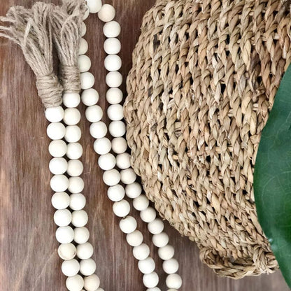 IMIKEYA Wooden Beads Garland: Farmhouse Wood Bead Garland with Tassels Boho Wall Hanging for Home Decor Tiered Tray Rustic Wood Prayer for Coffee Table Decor