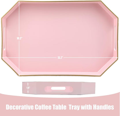 Green Decorative Tray with Handles, Versatile Serving Tray for Coffee Table, Ottoman, Ideal for Serving, Displaying, Organizing, 15.7"*10.2"*1.57"