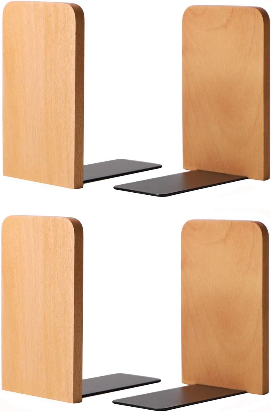Muso Wood Book Ends for Shelves, Non-Slip Bookends, Heavy Duty Wooden Bookend Support for Books and Movies (Walnut 1 Pair)