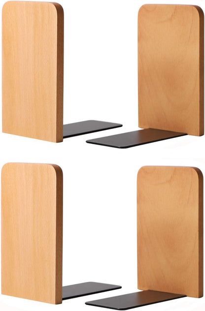 Muso Wood Book Ends for Shelves, Non-Slip Bookends, Heavy Duty Wooden Bookend Support for Books and Movies (Walnut 1 Pair)
