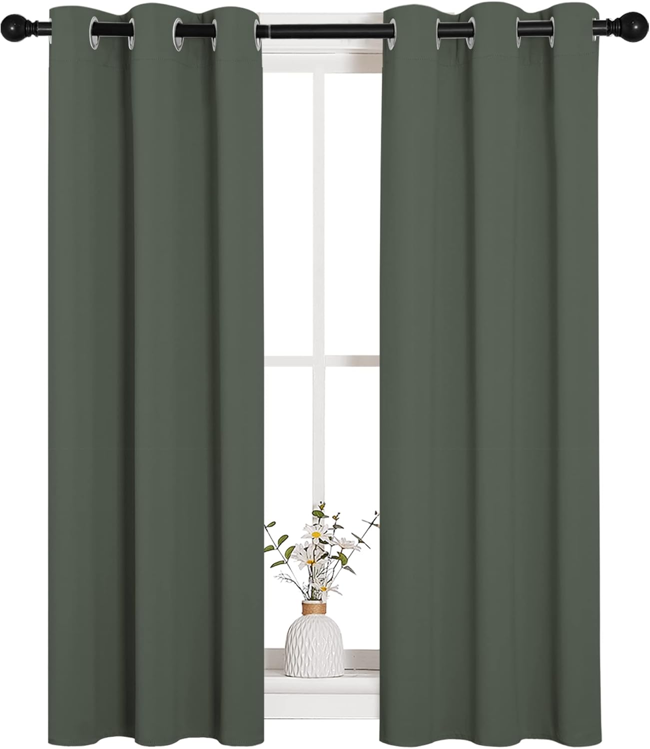NICETOWN Halloween Pitch Black Solid Thermal Insulated Grommet Blackout Curtains/Drapes for Bedroom Window (2 Panels, 42 inches Wide by 63 inches Long, Black) - Colors C