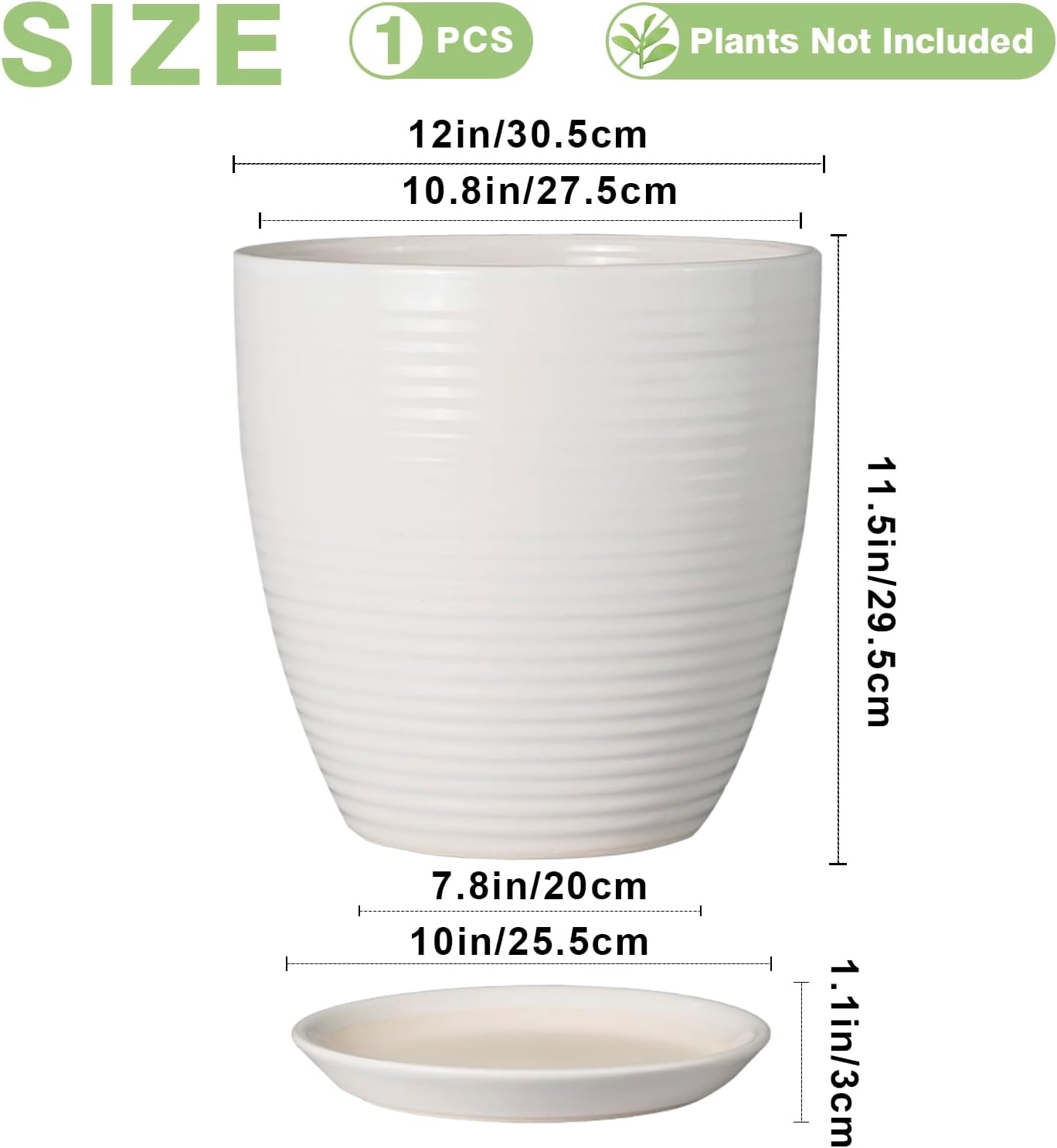 Ceramic Pots for Plants - 6 Inch Plant Pot with Drainage Hole and Saucer, Round Planters for Indoor Outdoor, Flower Pots, Modern Planter, Home Office Room Decor, Gifts for Plant Lovers, White