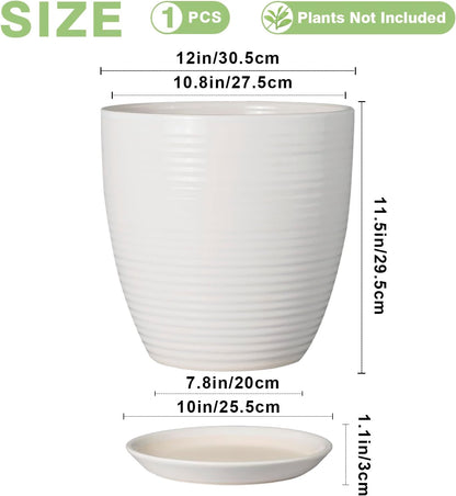 Ceramic Pots for Plants - 6 Inch Plant Pot with Drainage Hole and Saucer, Round Planters for Indoor Outdoor, Flower Pots, Modern Planter, Home Office Room Decor, Gifts for Plant Lovers, White