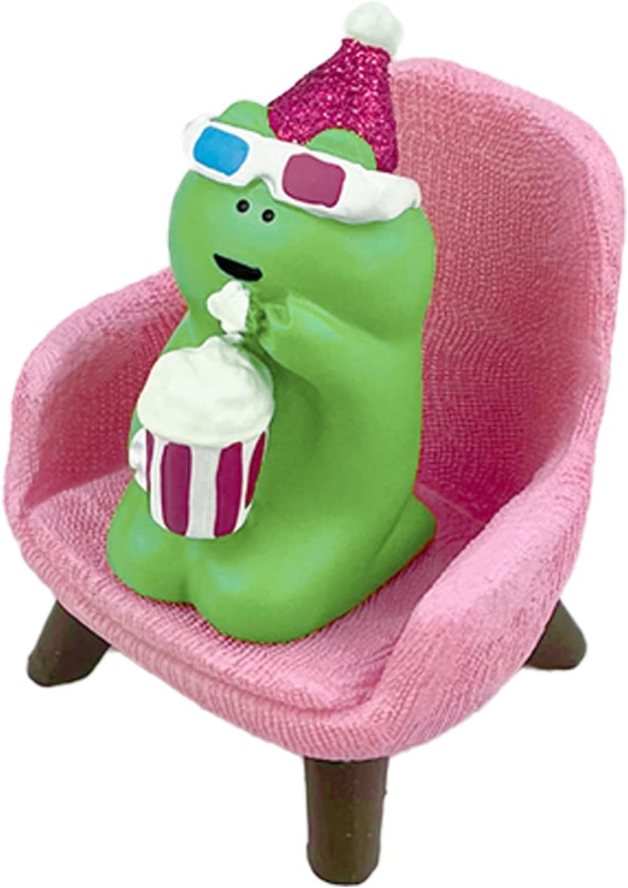 Refintural Miniature Frog Eating Cake Figurine - Funny Shelf Desk Decoration - Perfect Cute Frog Gift (Pink Sofa)