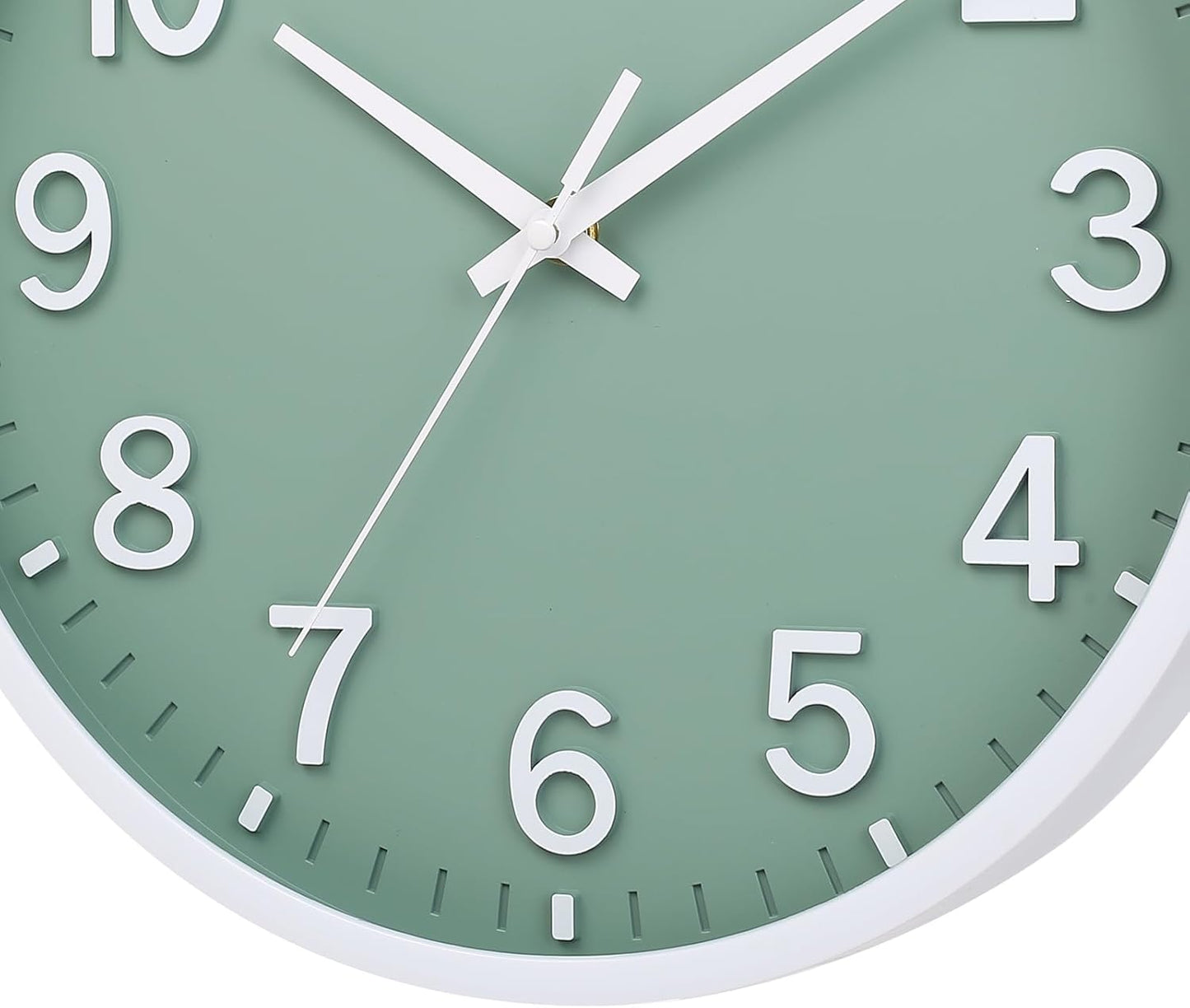 Wall Clocks Battery Operated 8 inch Modern Wall Clock,Silent Non Ticking Wall Clock for Living Room Bedroom Kitchen Office Classroom Decor (Green White)