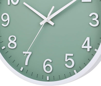 Wall Clocks Battery Operated 8 inch Modern Wall Clock,Silent Non Ticking Wall Clock for Living Room Bedroom Kitchen Office Classroom Decor (Green White)