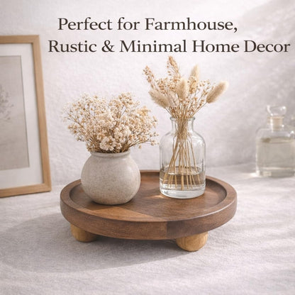 Wooden Riser for Display, 7 Inch Round Wood Riser Pedestal Stand, Small Round Wooden Tray & Wood Pedestal Tray, Elevated Tray for Candles Plants Bottles Vases, Farmhouse Tabletop Entry Table Centerpiece Decor