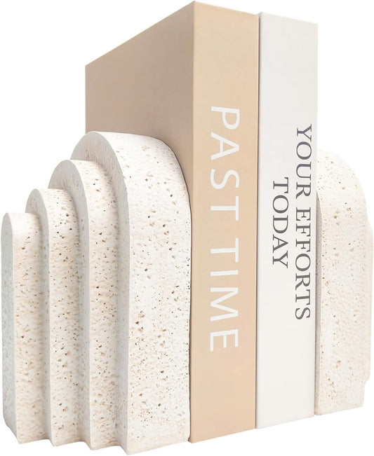 Heavy Duty Book Ends for Shelves, Decorative Book Stopper for Shelves, Resin Decor Bookends for Heavy Books, Modern Home Decor Aesthetic Bookend Aesthetically Pleasing Layered Arch Design, Set of 2
