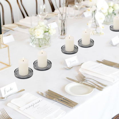 Vixdonos 3.8 Inch Glass Pillar Candle Holder Set Pack 2 Gear Round Plate Serrated Candle Stand for Table Centerpieces,Party, Wedding and Home Decor