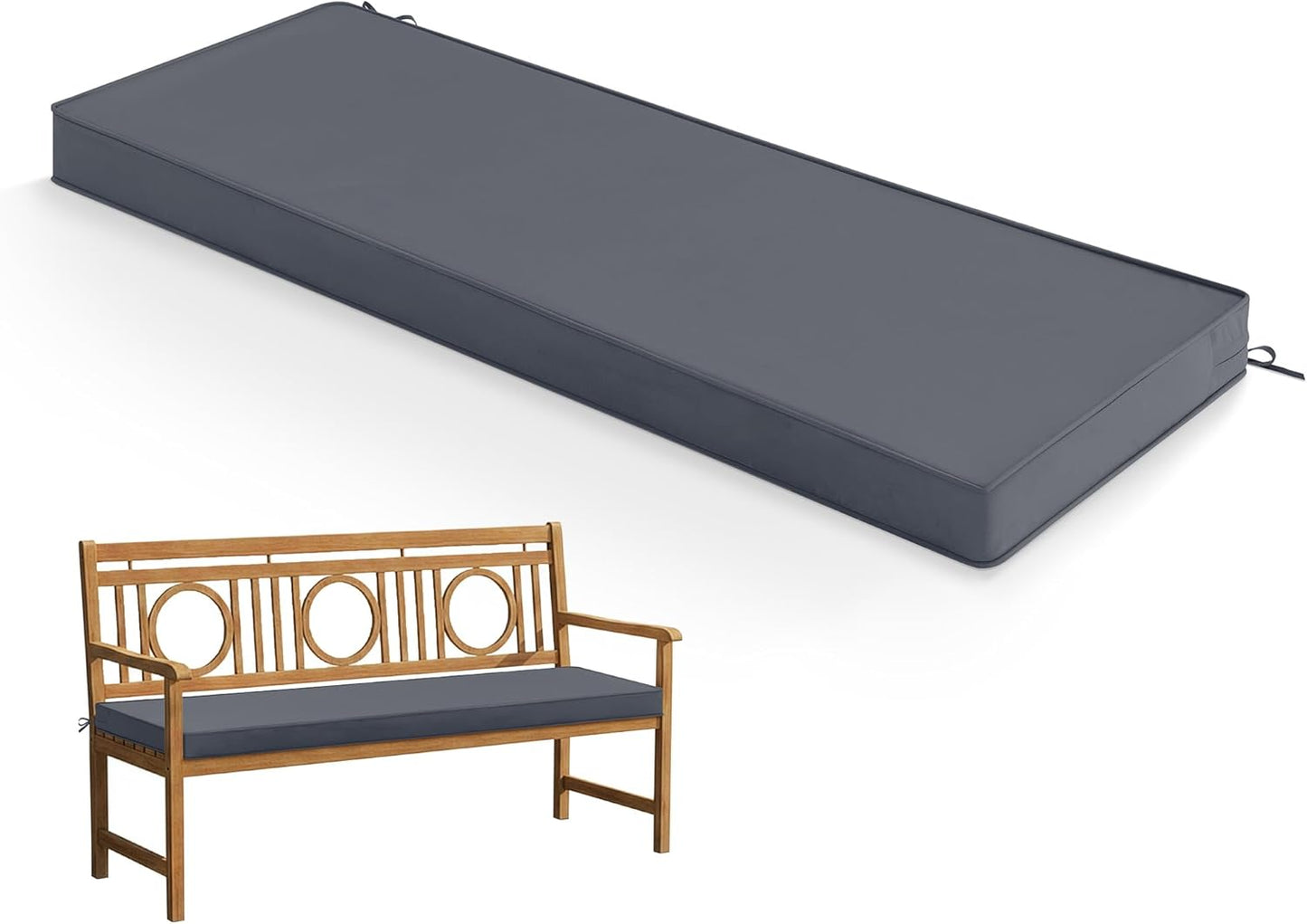 Summsun Outdoor Bench Cushion: Waterproof and Fade Resistant Patio Furniture Cushions - Non-Slip Bench Pad Cushion with Removable Cover for Garden Swing Porch Sofa Settee, 48 x 18 x 3 Inch, Black