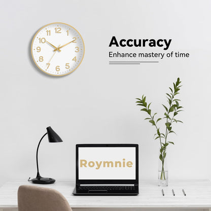 Roymnie Wall Clock Green, Silent Wall Clocks Battery Operated 8 Inch-Modern Non Ticking Analog Clock Decorative for Kitchen Office Bathroom Bedroom(Gold)