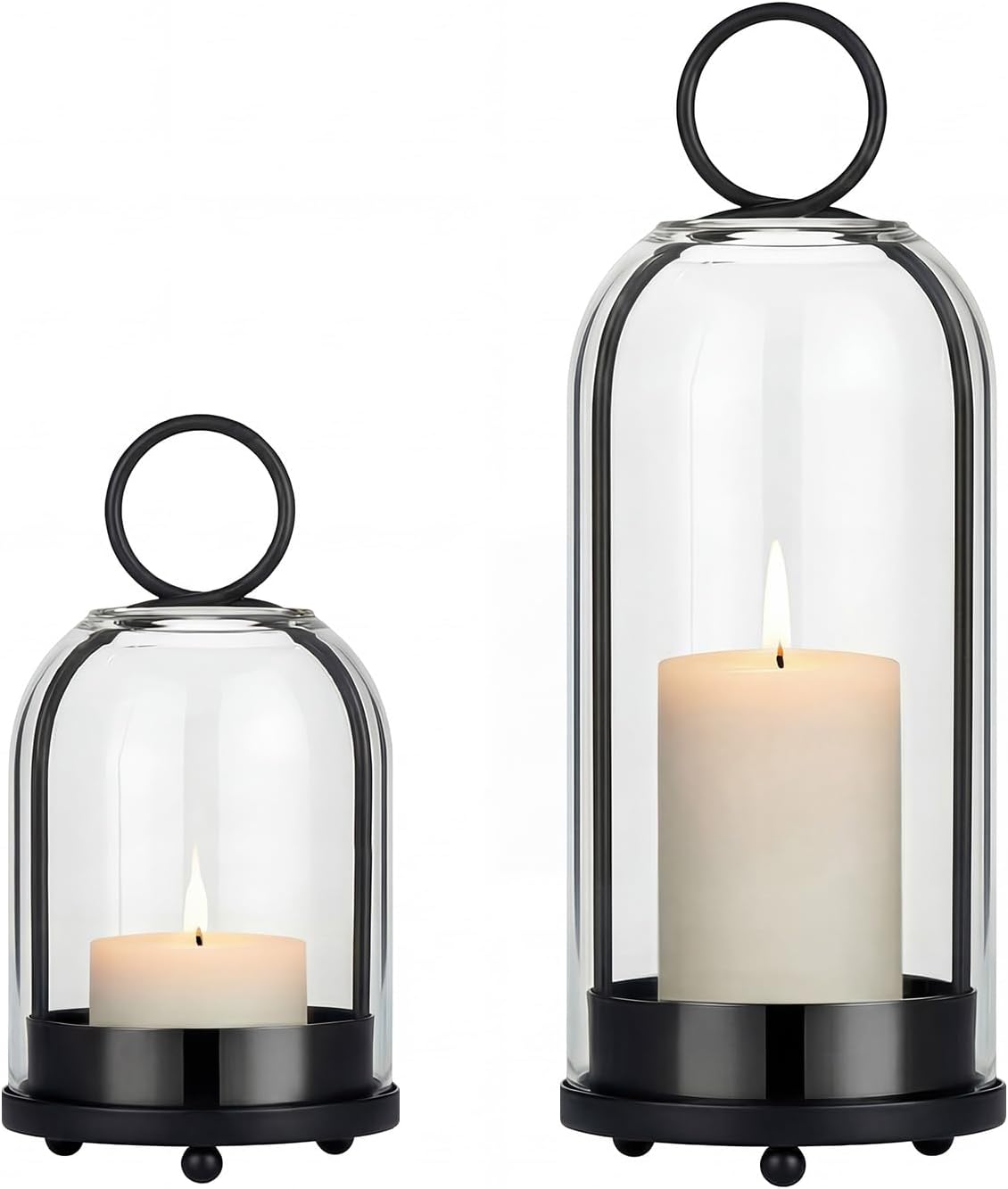 5"&4" Hurricane Glass Candle Holders, Hanging Brass Metal Candle Holder for Pillar Candles Table Coffee Table Decor Interior Decoration