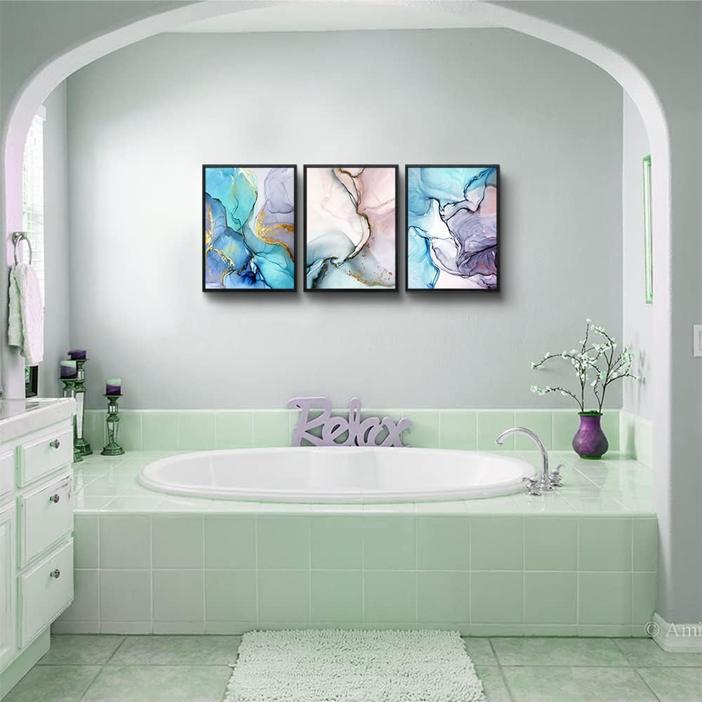 MHARTK66 Wall Art for Bedroom Wall Decor for Living Room Office Decor Abstract Mountain Aurora Landscape Painting 3 Piece Scenic Framed Canvas Art Prints Ready to Hang Kitchen Wall Pictures Home Decor