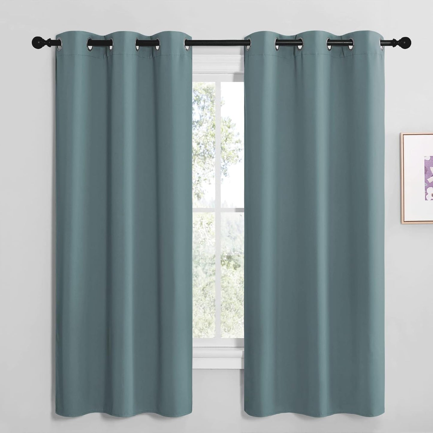 NICETOWN Halloween Pitch Black Solid Thermal Insulated Grommet Blackout Curtains/Drapes for Bedroom Window (2 Panels, 42 inches Wide by 63 inches Long, Black) - Colors C