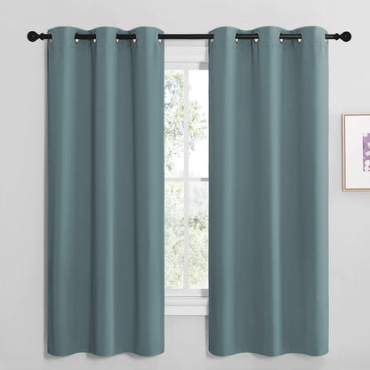 NICETOWN Halloween Pitch Black Solid Thermal Insulated Grommet Blackout Curtains/Drapes for Bedroom Window (2 Panels, 42 inches Wide by 63 inches Long, Black) - Colors C