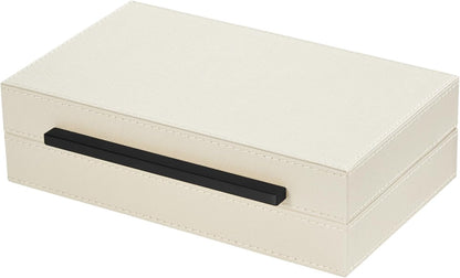 Sagala Set of 2 Ivory Shagreen Decorative Boxes With Brushed Gold Metal Handles, Faux Leather Jewelry Boxes Modern Storages Photo Memory Boxes Home Organizer Boxes (Ivory-Gold, 2pack)
