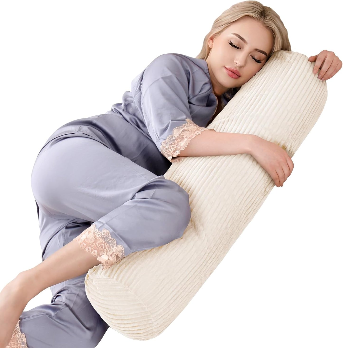1 MIDDLE ONE Body Pillow for Adults, Bolster Pillow with Removable Velvet Cover, Long Round Cervical Roll Pillow, 47 x 7.87 Inches, Grey