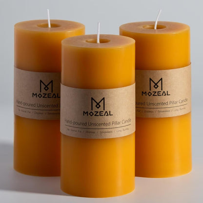 MOZEAL 3" x 4" Hand-Poured Unscented Candle,Dripless Pillar Candle Set of 3,Long Clean Burning,Approx 72 Hours Burn Time,Rustic Country Style,Wedding,Dinner,Christmas and Home Decor,White