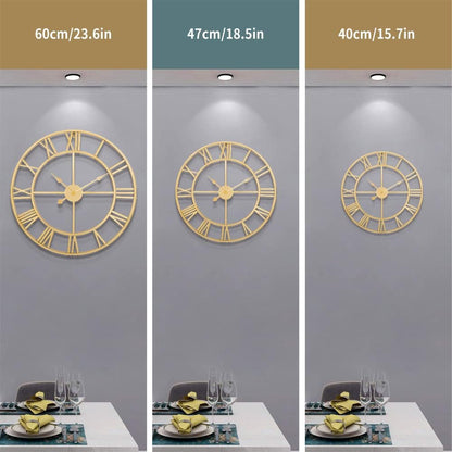 LEIKE 16" Large Wall Clocks Battery Operated, Round Modern Silent Non-Ticking Black Metal Wall Clock for Living Room Decor, Bedroom Kitchen (40cm Diameter, Black Roman Number)