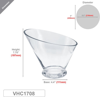 WGVI Clear Slant Cut Bowl Glass Vase, Glass Terrarium, Candy Dish, Glassware, Slant Open: 7". Height: 6" x 2.7". Base: 4" (1 Piece)