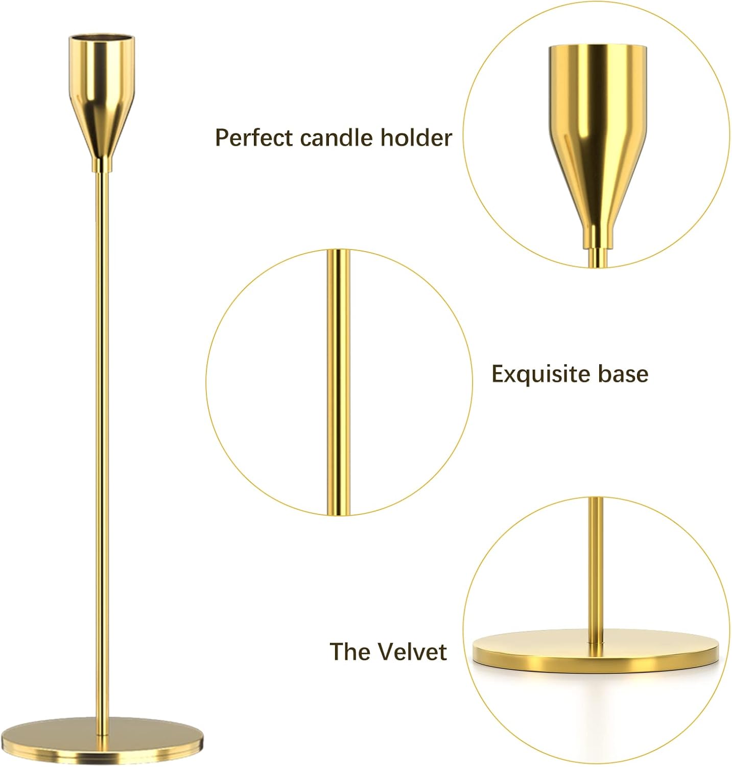 Matte Black Candle Holders Set of 3 for Taper Candles, Decorative Candlestick Holder for Wedding, Dinning, Party, Fits 3/4 inch Thick Candle&Led Candles (Metal Candle Stand)