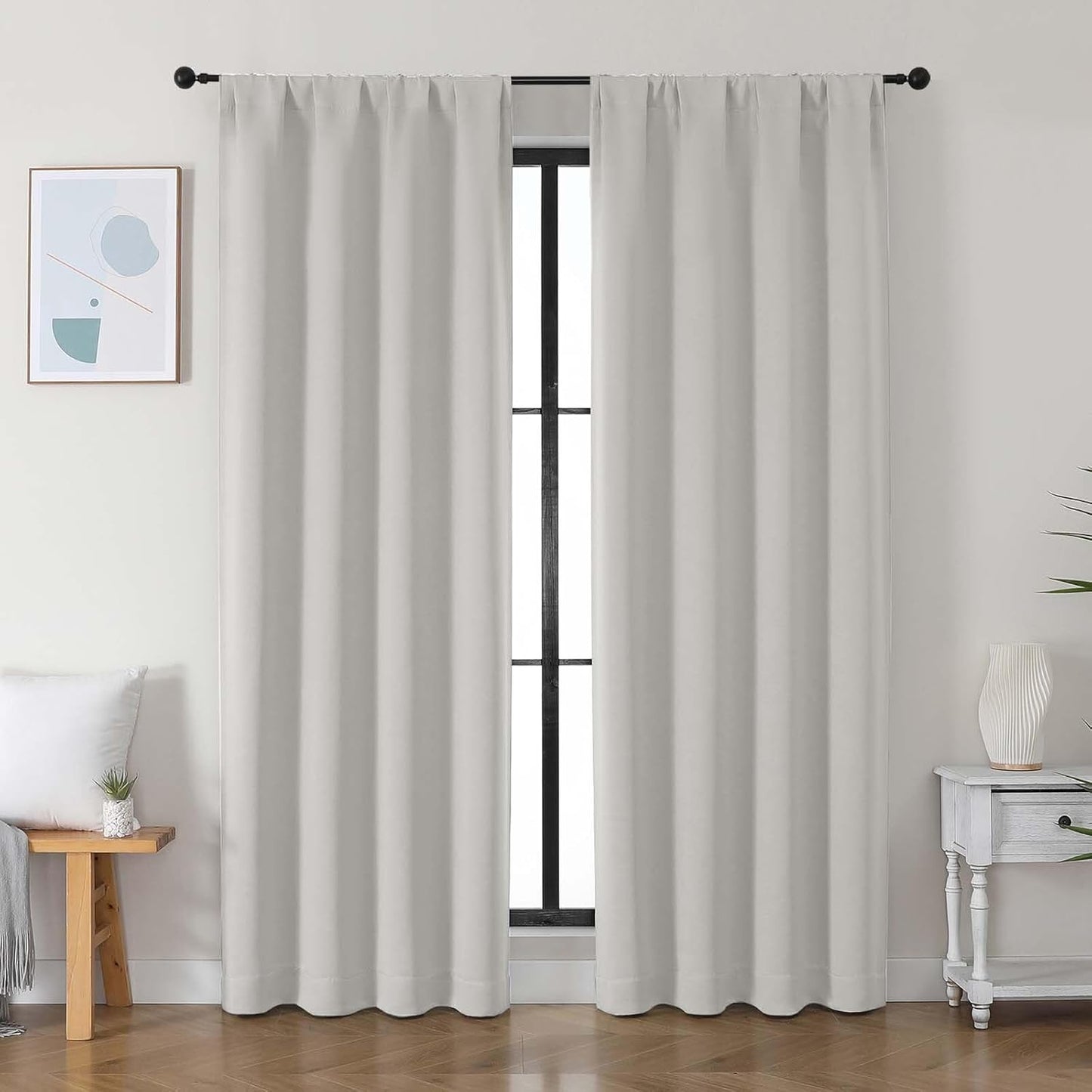 Simplebrand Ava Sage Green Blackout Curtains for Bedroom 63 Inch Length 2 Panels Set, Solid Thermal Insulated Energy Saving Rod Pocket Window Treatment Curtains Blackout Drapes, W40 x L63 Inch, Sage - Colors A
