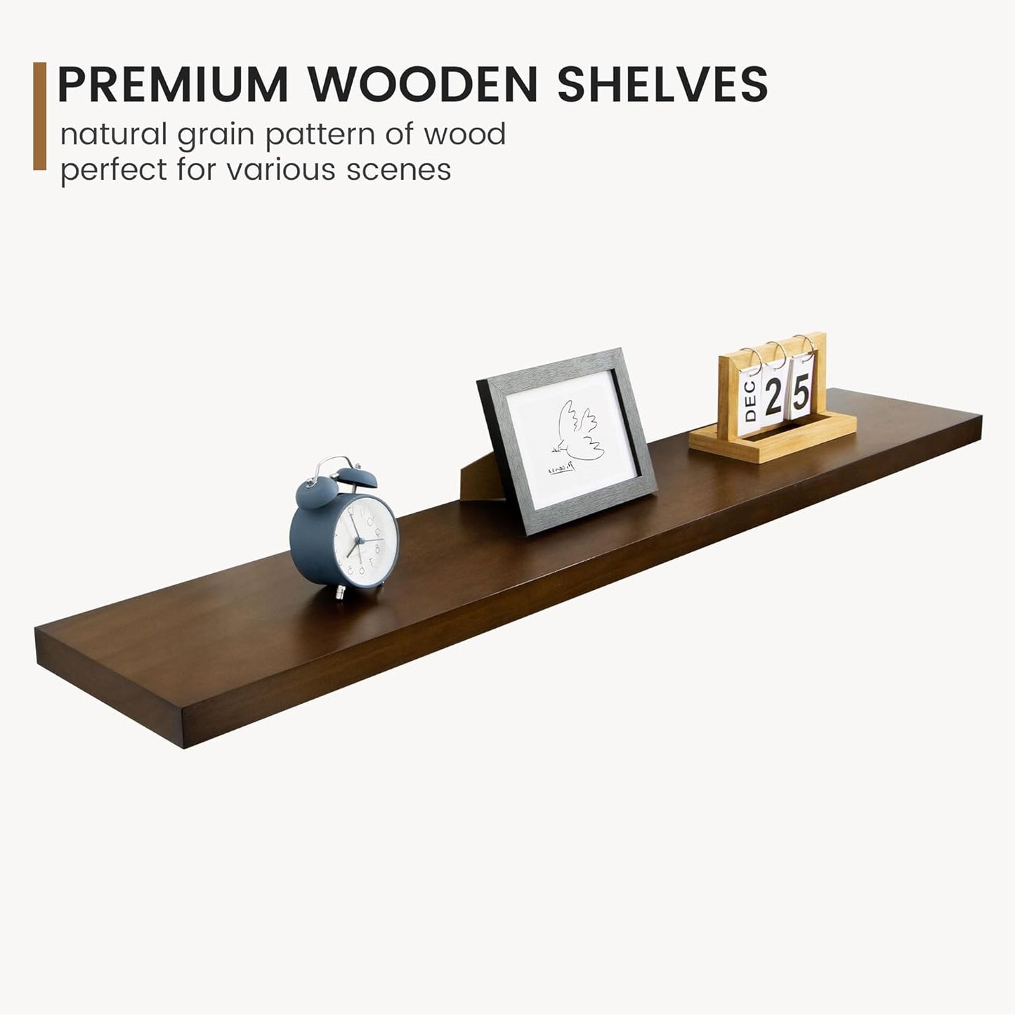 Floating Shelves 36 Inches Long - 8 Inch Deep Rustic Premium Solid Pine Wood for Storage - Farmhouse Wall Mounted for Living Room - Heavy-Duty Metal Bracket - 36" W x 8" D - Set of 2 - White Color