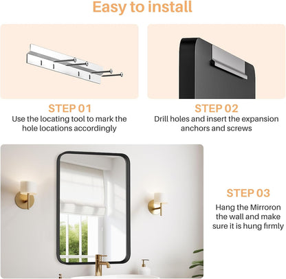 Bathroom Mirror for Wall, 24 Inch Round Mirror, Matte Black Metal Framed Circle Vanity Mirror for Bathroom Bedroom Living Room Entryway, Anti-Rust, Tempered Glass, Hanging or Leaning
